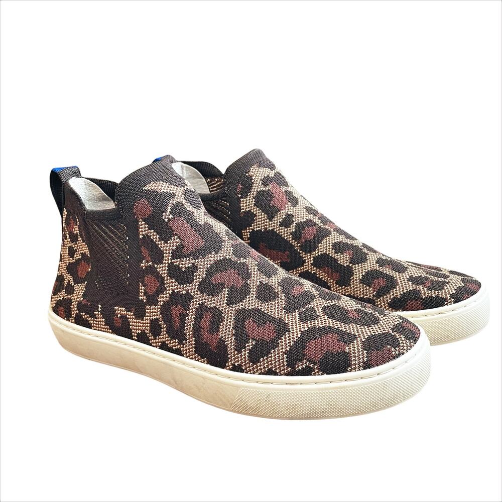 ROTHY'S The Chelsea Wildcat Brown/Tan High Top Sneaker Bootie Size 8 runs small